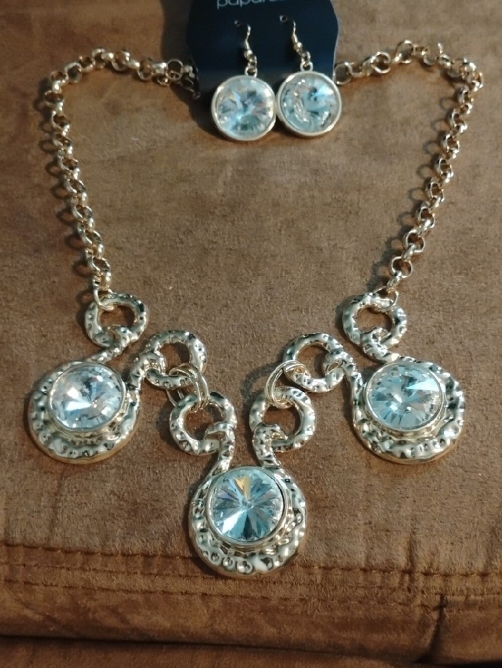 paparazzi Gold-Tone Necklace with Pale Blue Crystal Drops
